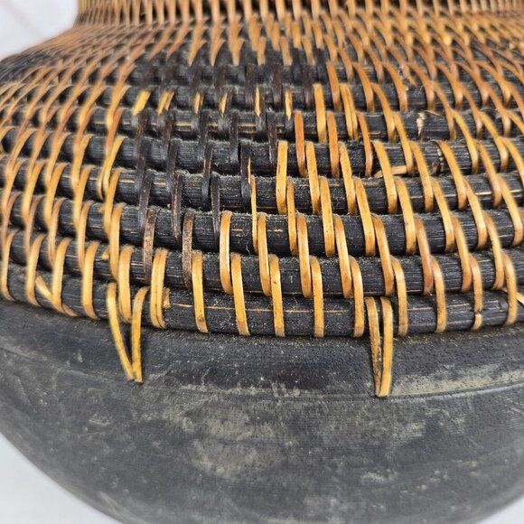 Wood and Rattan Vessel with Removable Lid Brown & Black Handmade in Indonesia - Picture 8 of 11